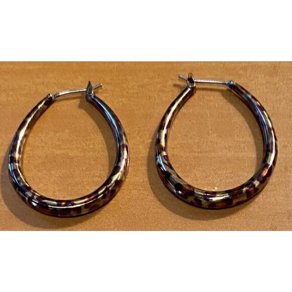 Leopard Print Hoop Earrings Gold Tone Tortoise Teardrop Pierced Jewelry 1.5" - Picture 1 of 3